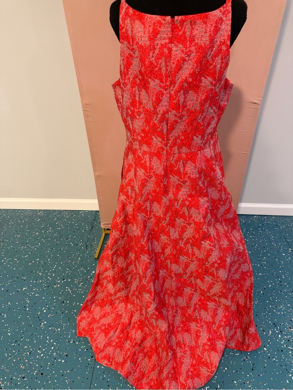 Badgley Mischka Red and Light Pink V-Neck High Low Dress - Picture 2 of 3